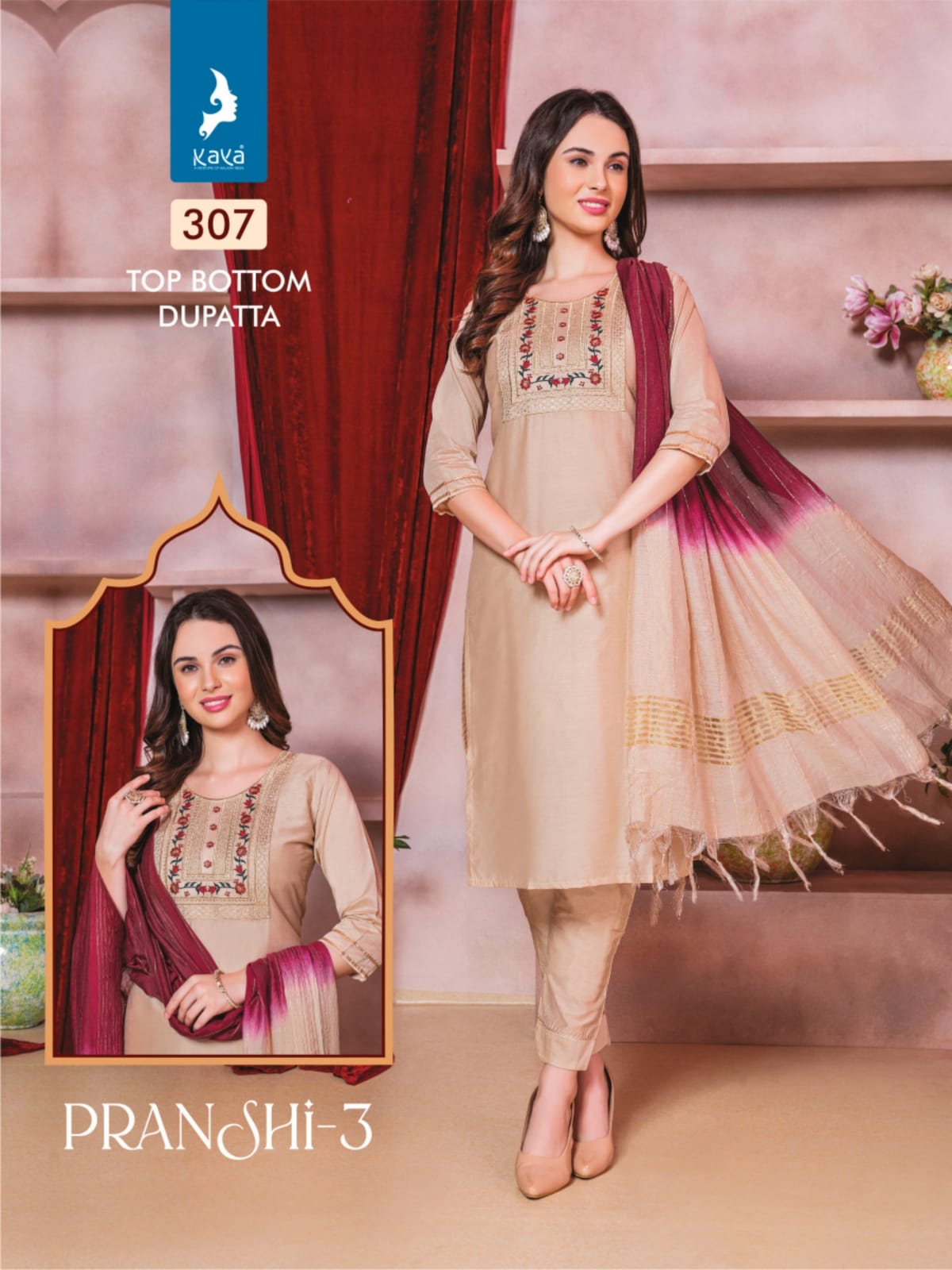Pranshi 3 By Kaya Chanderi Silk Designer Kurti With Bottom Dupatta Wholesale Online
